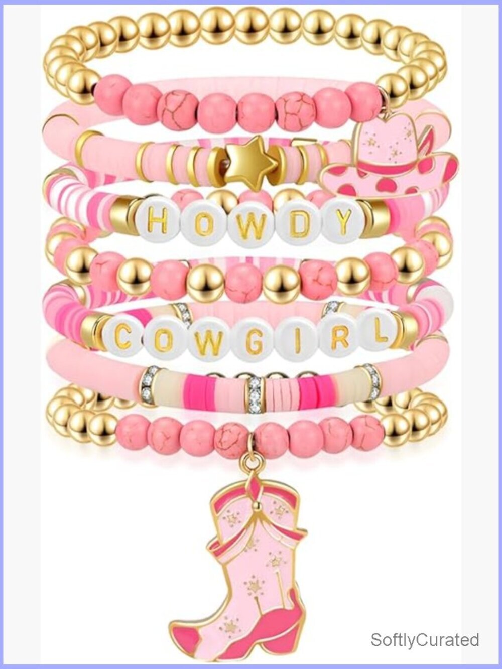 7 Pc Western Stackable Bracelets Set Stretch Beaded Cowgirl